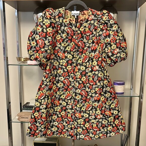 Floral-Jacquard Mini Dress - Picture 3 of 6